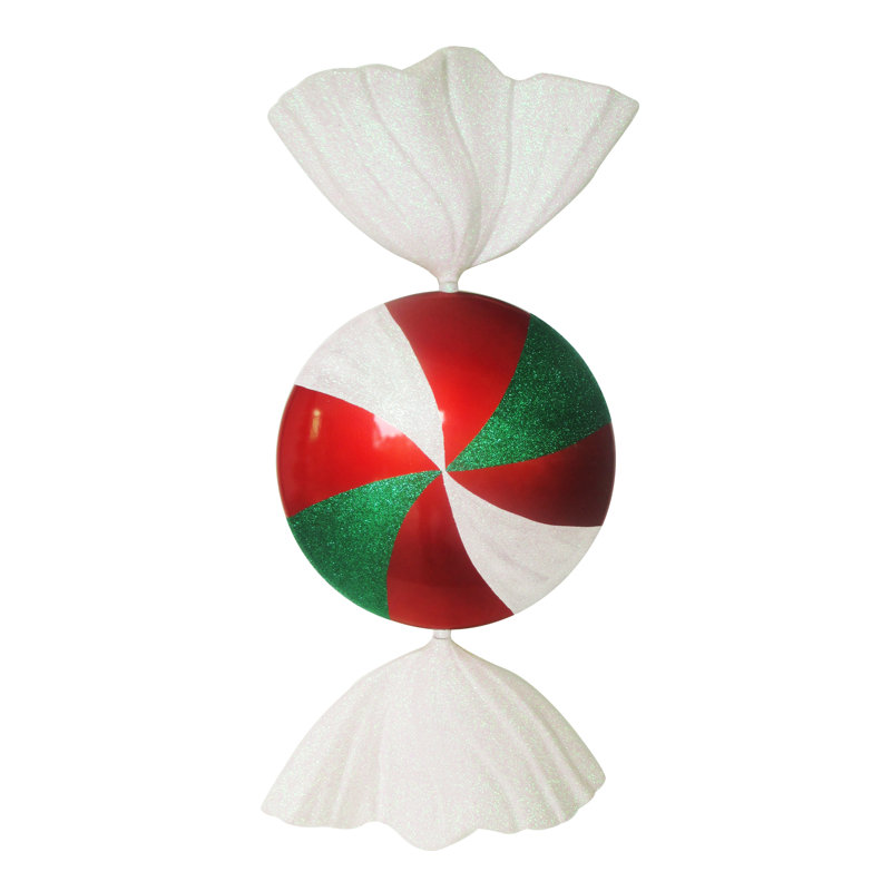 Ornement en forme de bonbon de 37 po rouge, blanc et vert