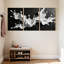 Abstrait éclaboussure blanche sur fond noir, ensemble de 3 reproductions d'art sur toile-413072015