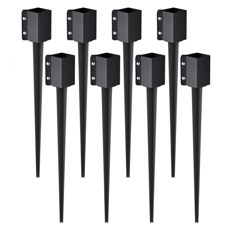 Fence Post Anchor Ground Spike, 8 Pack 36 x 4 x 4 Inches Outer Diameter (Inner Diameter 3.5 x3.5 Inches), Metal Black Powder Coated Post Stake Ground, for Mailbox Deck Garden Railing