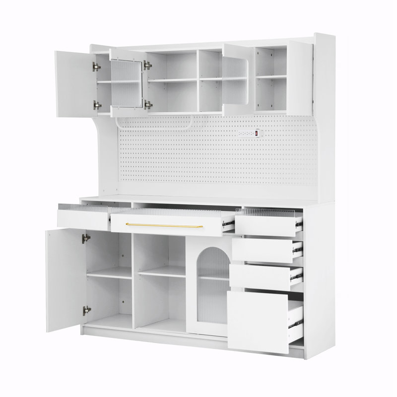 Freestanding 63'' W Buffet With Hutch, White