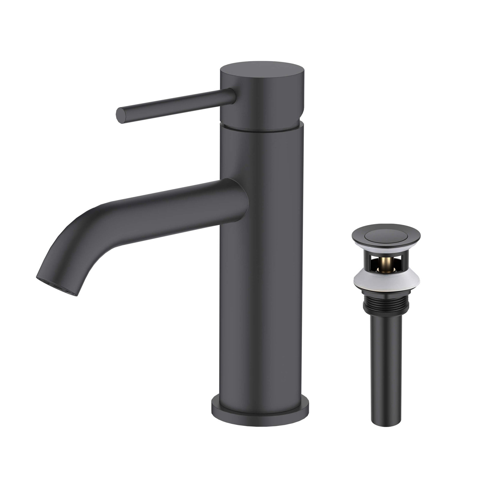 Single-Handle Bathroom Faucet with Pop-Up Drain, Matte Black