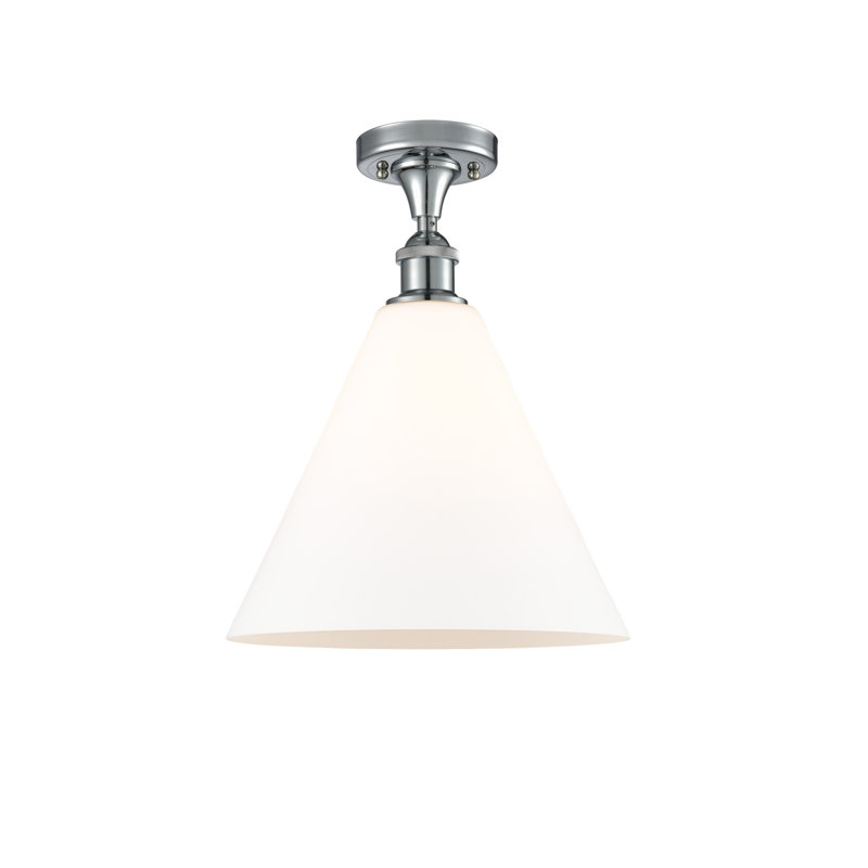 Plafonnier semi-encastré 1 lumière Yonnie, Blanc mat, H 14,75 po x l 12 po x P 12 po, Chrome poli