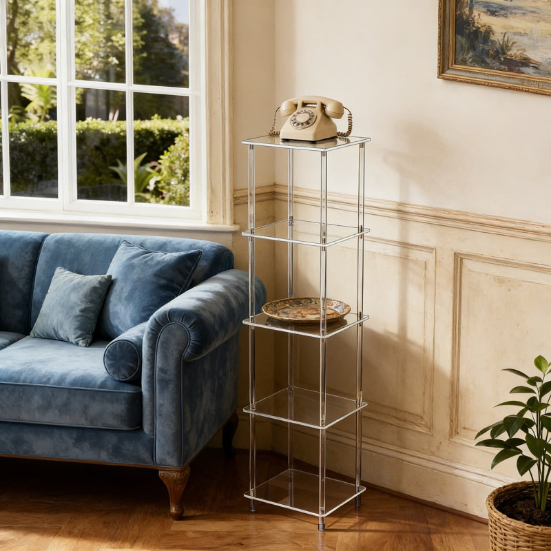 Table d'appoint à 5 niveaux en acrylique transparent, tablette d'angle carrée moderne pour le salon, table de chevet de chambre à coucher, table d'appoint décorative à haute résistance et grande capacité