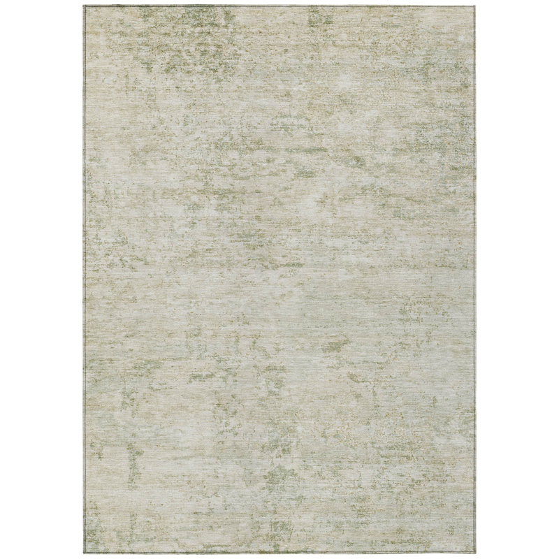 Machine Washable Light Beige Linen Indoor/Outdoor Rug