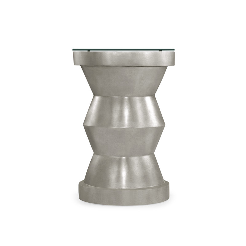 Curated Glass End Table, Antique Silver, White