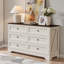Grande commode à 6 tiroirs pour la chambre à coucher, commode en bois blanc de 52 po avec poignée en métal rétro, meuble télé avec rangement pour commodes de style maison de campagne, couloir