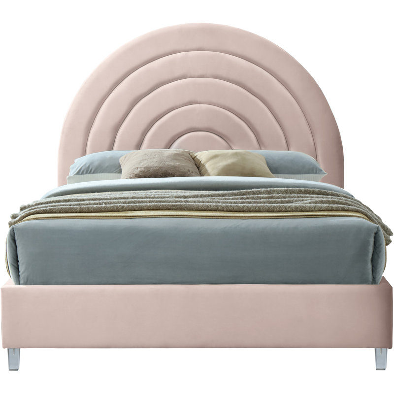 Barthel Upholstered Platform Bed, Pink Velvet, Full/Double