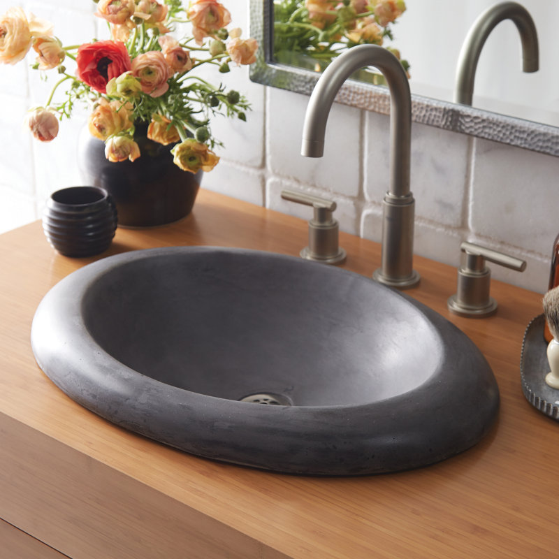 Cuyama Slate Stone Handmade Oval Drop-In Bathroom Sink, Sand