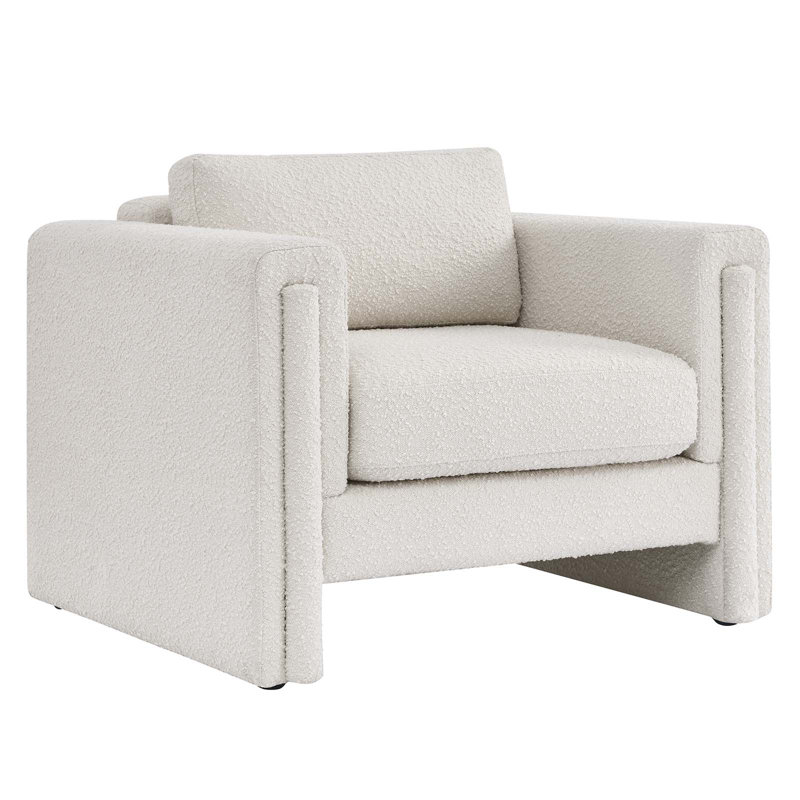 Ivory Boucle Fabric Modern Accent Chair with Manufactured Wood Frame