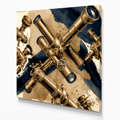Art mural sur toile beige, "Nautical Telescopes"