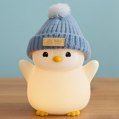 Penguin Night Light For Kids, Adorable LED Squishy Animal Lamp With Hat, Food Grade Silicone Nursery Nightlight Rechargeable Dimmable With Timer, Funn