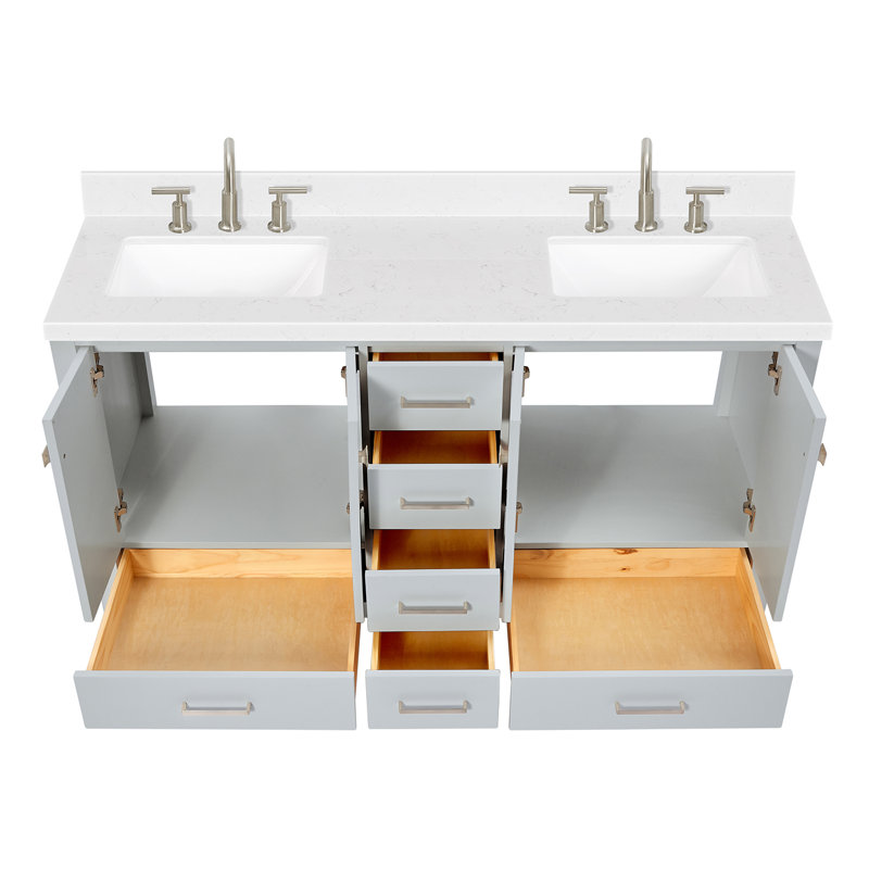 Ensemble de meuble-lavabo double 60 po , Gris / Nickel brossé, Rectangular