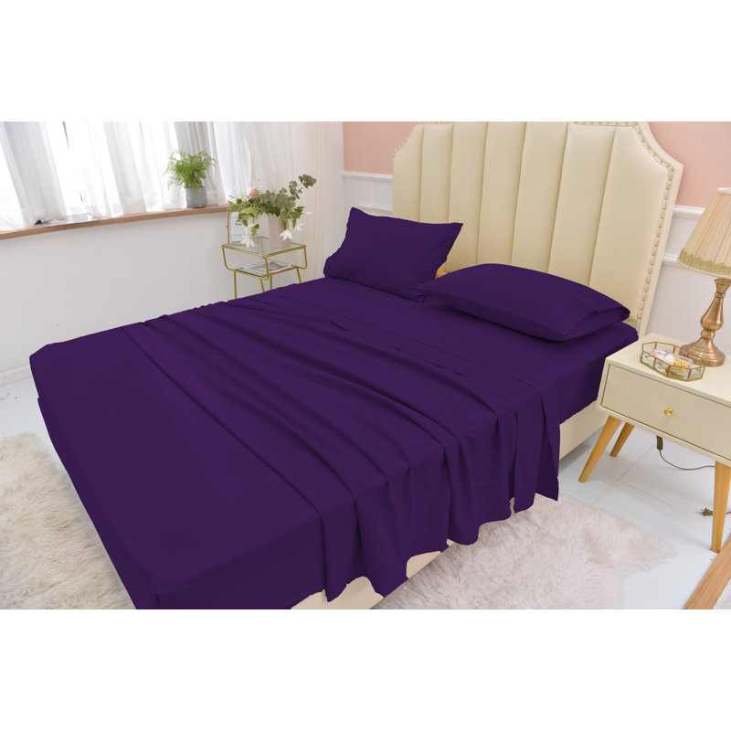 Ensemble de draps en rayonne de bambou ultra doux et infroissable, Violet, Très grand californien