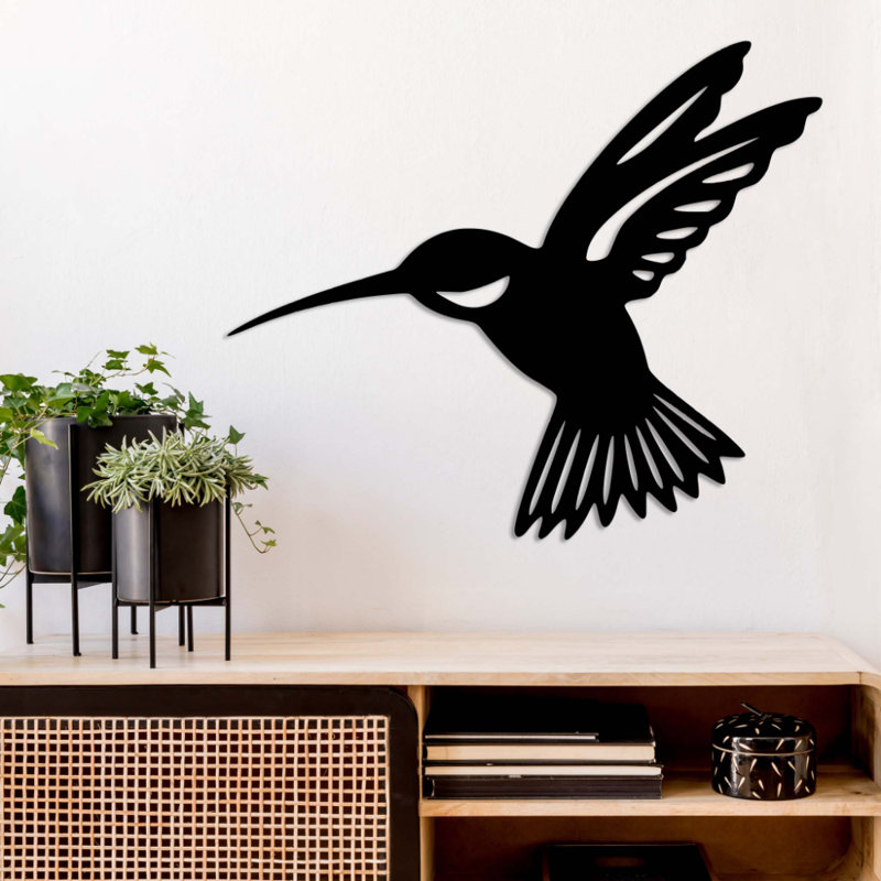 Hummingbird Metal Wall Art - Bird Silhouette Wall Decor - Nature Inspired Hummingbird Design - Floral Garden Theme Sculpture - Modern Industrial Metal Art - Indoor Outdoor Home Decor - Elegant Statement Art Piece