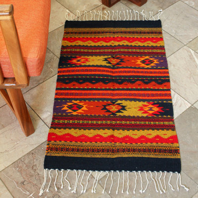 Tapis rouge/noir en laine tissé à la main sierra Zuzanna