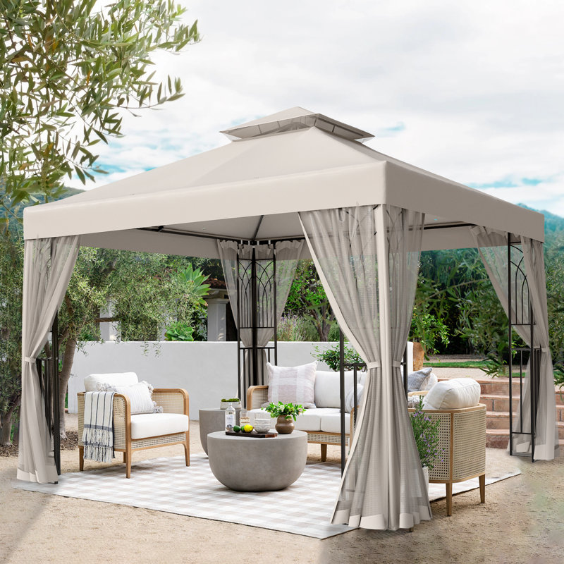 10 Ft. W x 10 Ft. D Powder Coated Steel Patio Gazebo, Beige