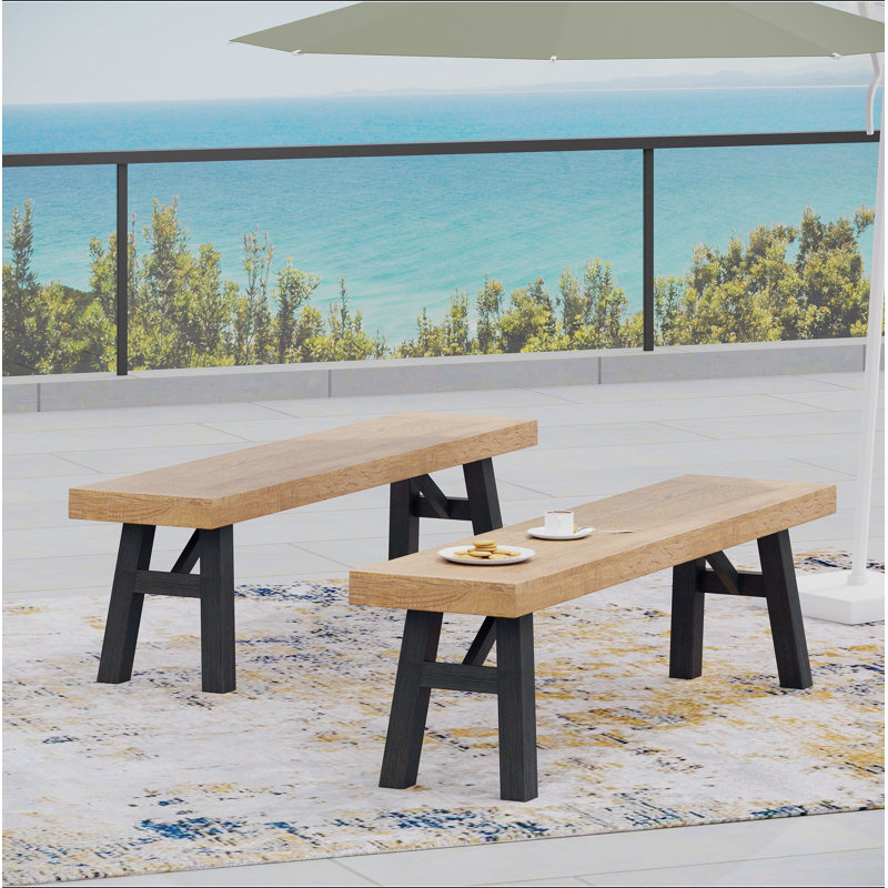 Banc d'extérieur avec panneau à lattes et cadre en bois d'acacia (ensemble de 2)
