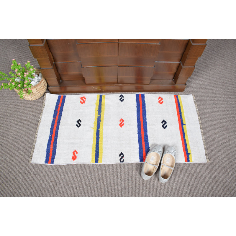 Tapis kilim en laine rétro tissé à la main à motif rayé pour couloir et décor Boho