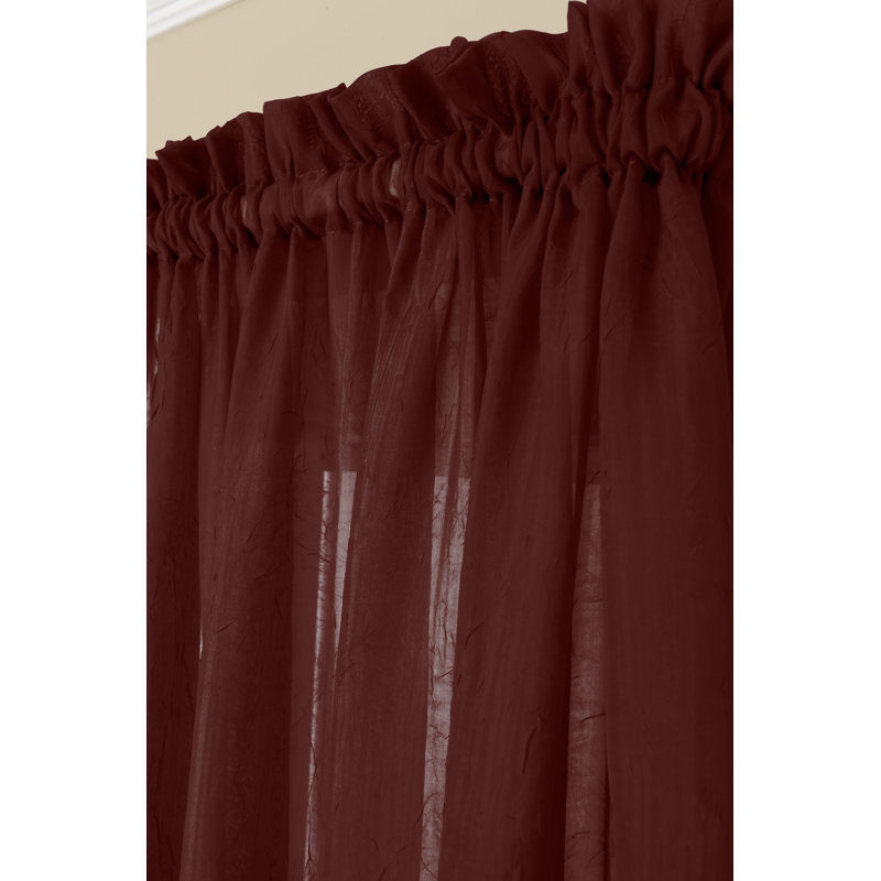 Messancy 100% Polyester Sheer Crushed Voile Solid Color Curtain Panel with Rod Pocket Top, Crimson, 52" W x 95" L