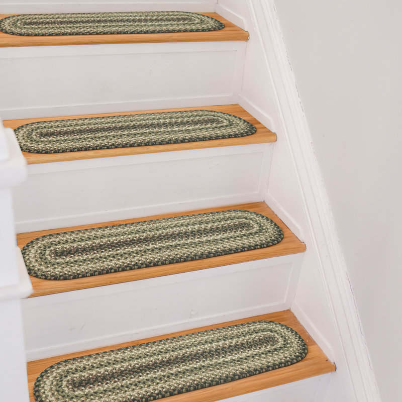 Tapis d'escalier d'intérieur tressé en jute de qualité supérieure - taille 8 po x 28 po, Vert pomme de pin verte, 13