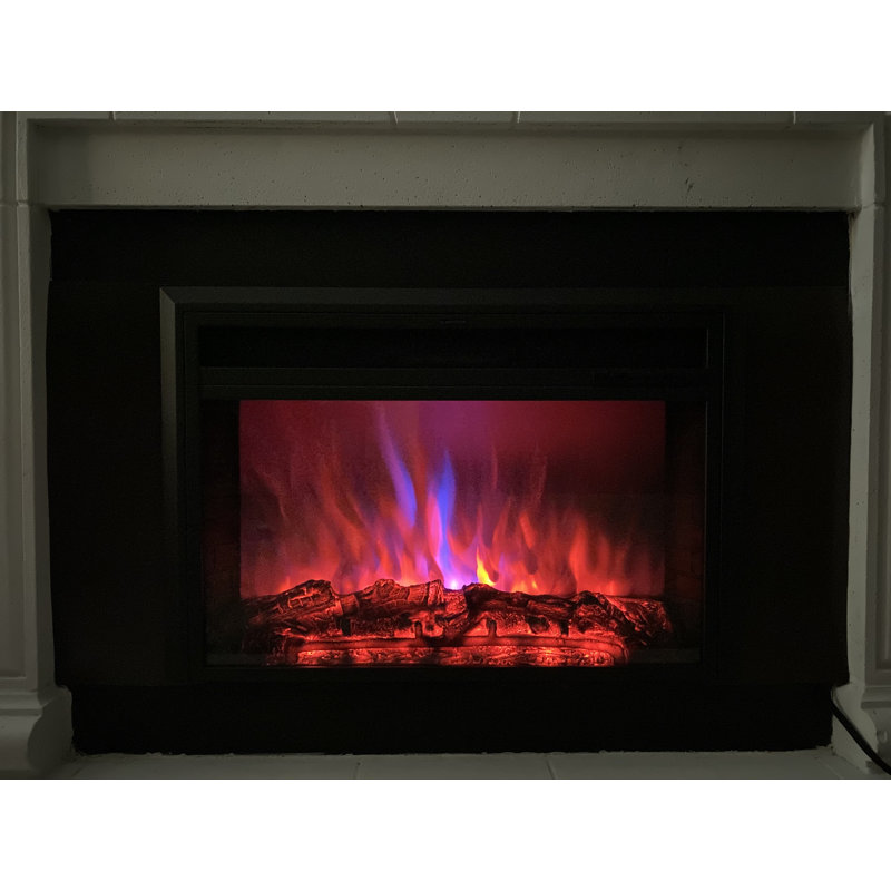 Chaufferette de foyer électrique noire Xbrand avec télécommande, effet de flamme à DEL et contrôle de la température de 28 pouces, évent frontal avec télécommande murale, foyer à bois encastré, foyer avec effet de flamme à DEL