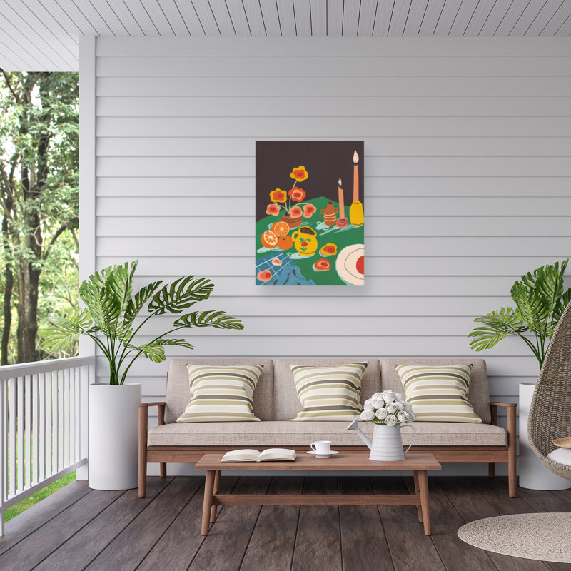Table bolognaise verte sur toile, H 47 po x l 35 po