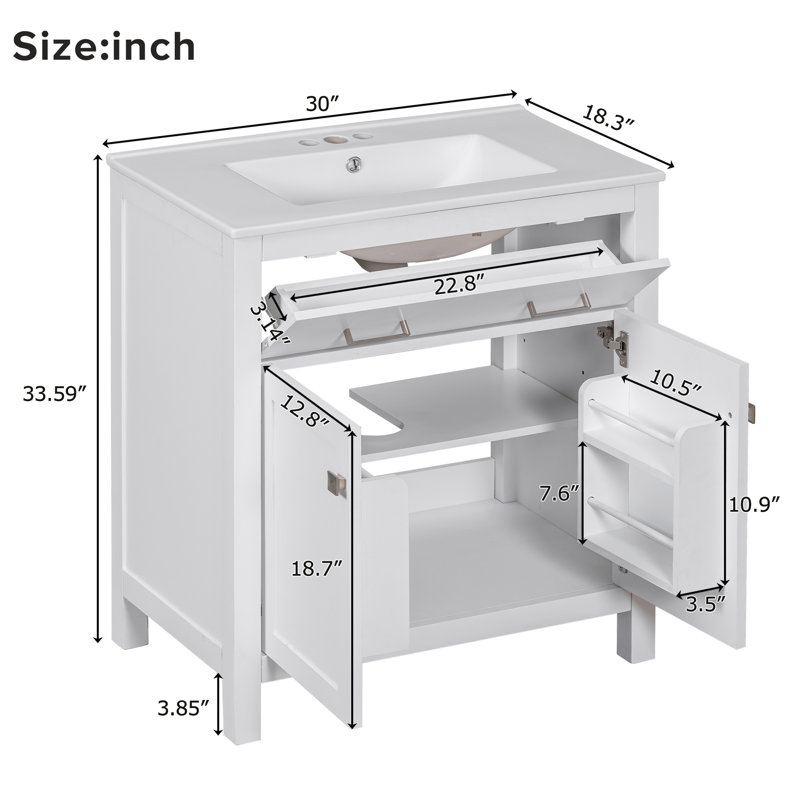 30'' Single Bathroom Vanity Base Only, White