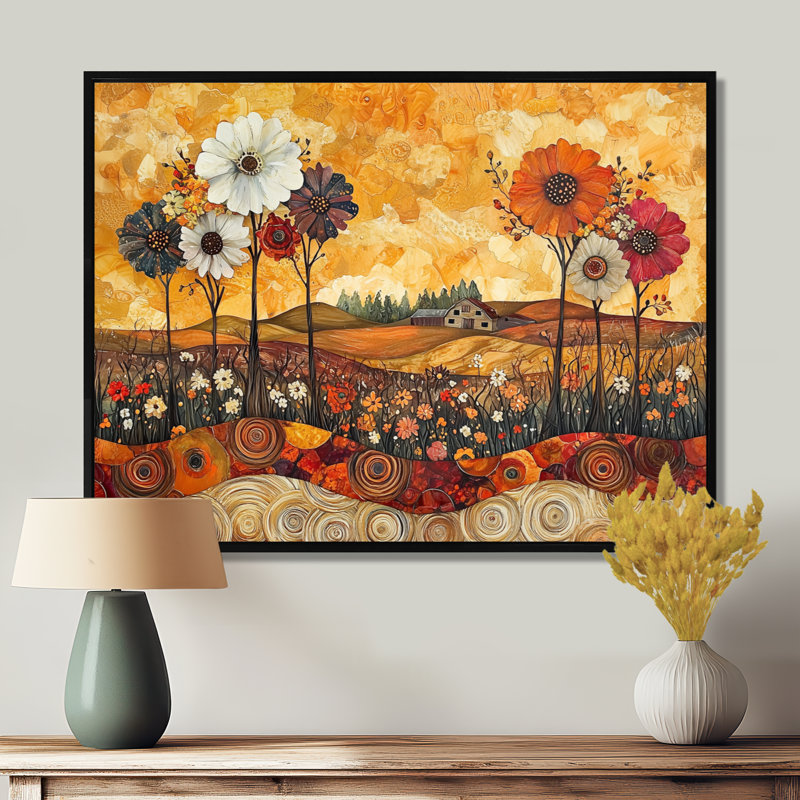 Assortiment de bouquets de fleurs, paysage de grange I - campagne, reproduction sur toile encadrée, H 30 po x l 40 po, Noir