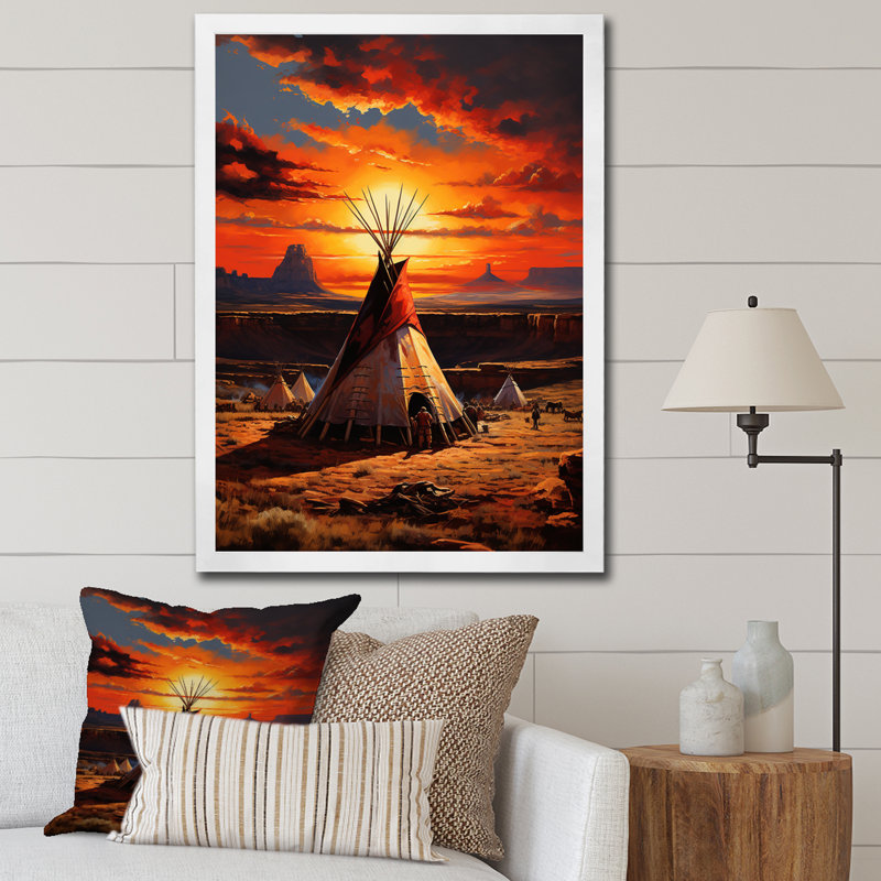 Tipi rouge des anciens chemins I - impression, Cadre photo blanc, H 40 po x l 30 po x P 1,5 po
