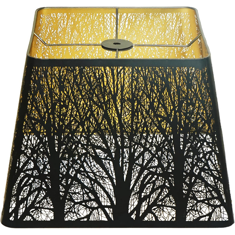Abat-jour moyen carré, abat-jour en métal avec motif d'arbres ALUCSET pour lampe de table et lampe sur pied, 9 x 12 x 8,8 pouces, araignée (noir / or)