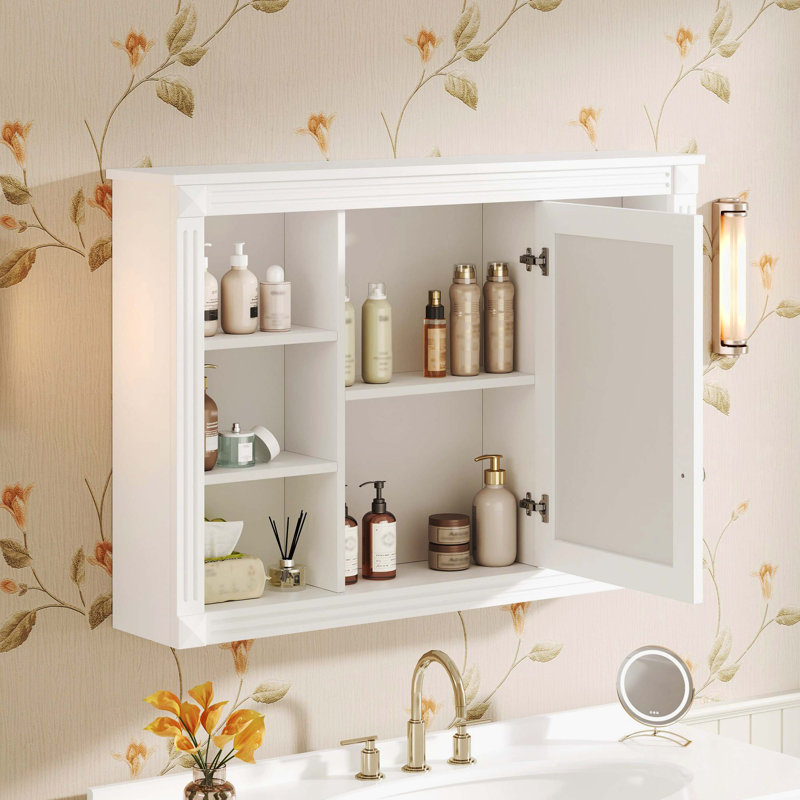 42 Inch Modern Wall Mount Bathroom Mirror Storage Cabinet With 6 Open Shelves, Cabinet Only Without Vanity