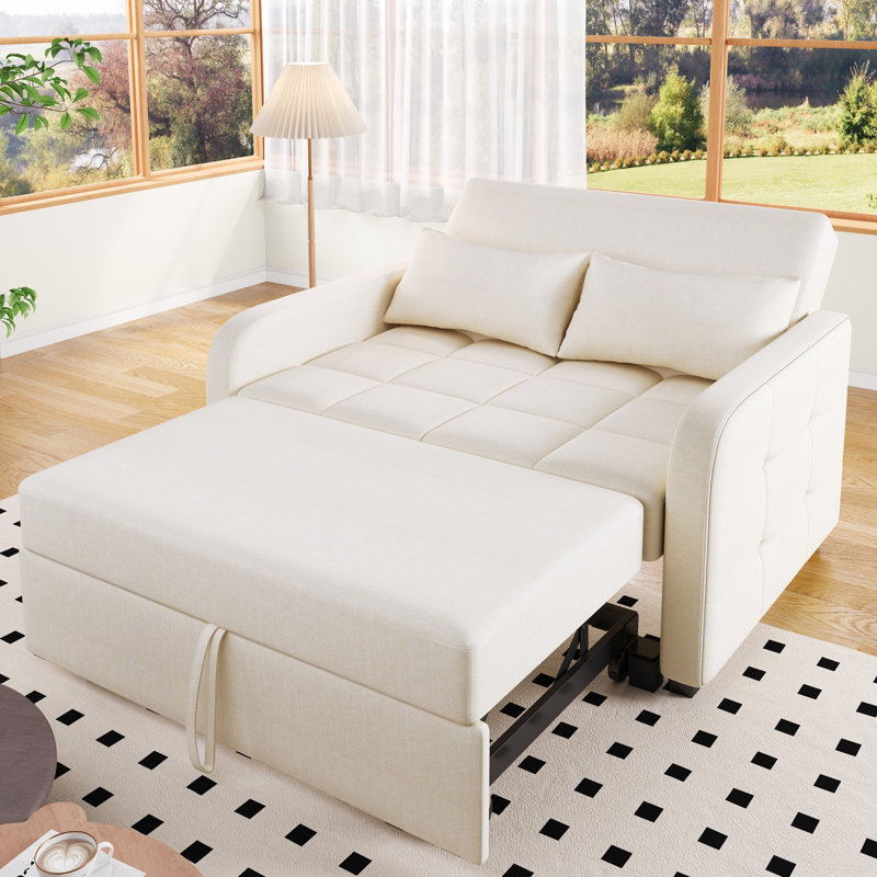 2 Seater Linen Sofa Bed, White