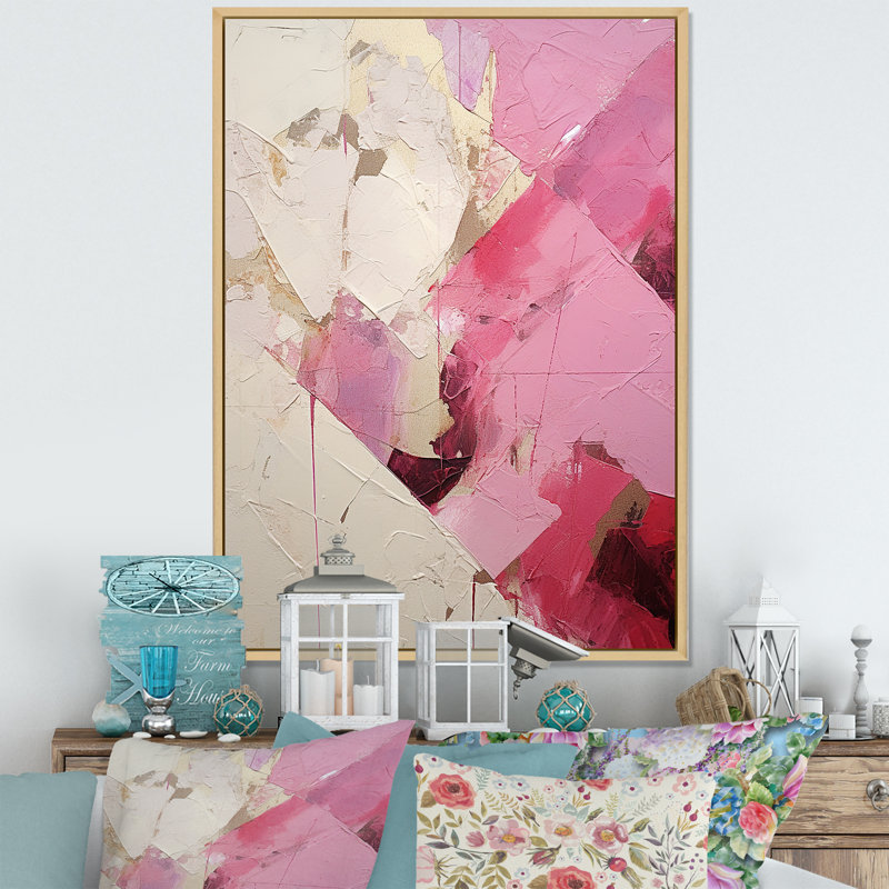 «Gold and Pink Minimal Abstract River III», reproduction d'art sur toile abstraite, Cadre naturel flottant, 20" H x 12" W