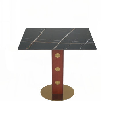 Modern Square Dining Table, 33.5" Sintered Stone Table with Wooden Leg & Gold Base, 2 - Person Kitchen Table for Small Space, 150lbs Weight Capacity(Only the Negotiation Table)