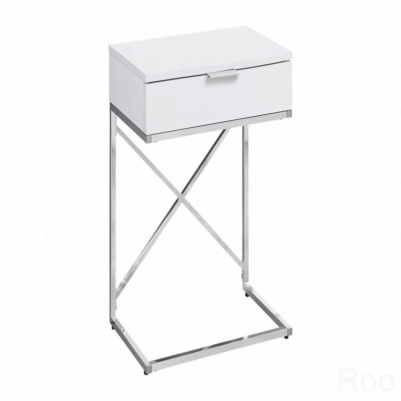 Table d'appoint, table d'appoint, table de bout, table de chevet, lampe, tiroir de rangement, stratifié, métal chromé, contemporain, moderne