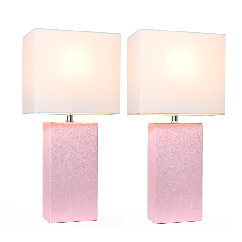 Ensemble de 2 lampes de table modernes en cuir avec abat-jour en tissu blanc, Rose