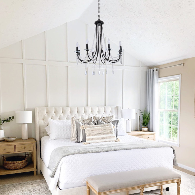 33-Inch Black Iron And Crystal Chandelier, 8-Light With Adjustable Chain