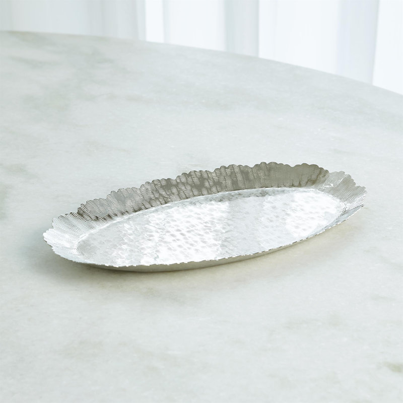 Hammered Nickel Oval Metal Vanity Tray