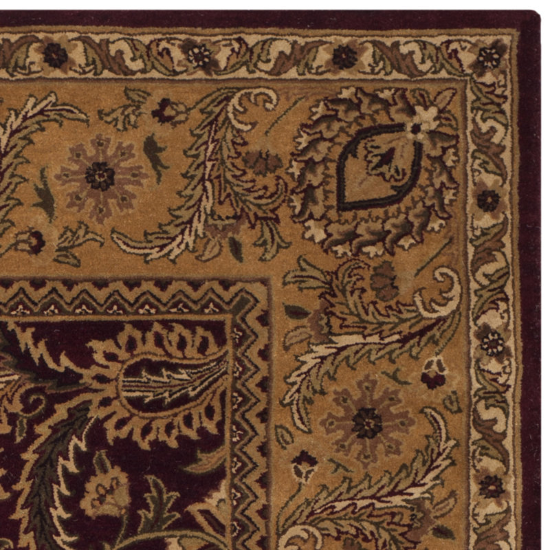 Tapis prune foncé / doré en laine touffeté à la main Bromley, Rectangle 2 pi x 3 pi