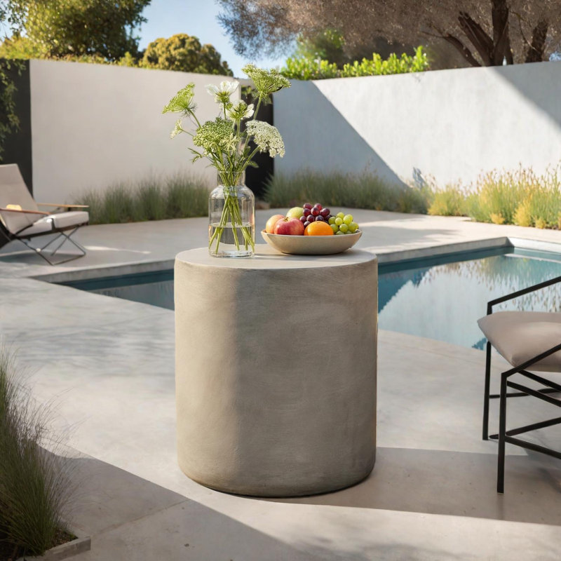 Table d'appoint cylindrique d'extérieur en béton léger pour patio