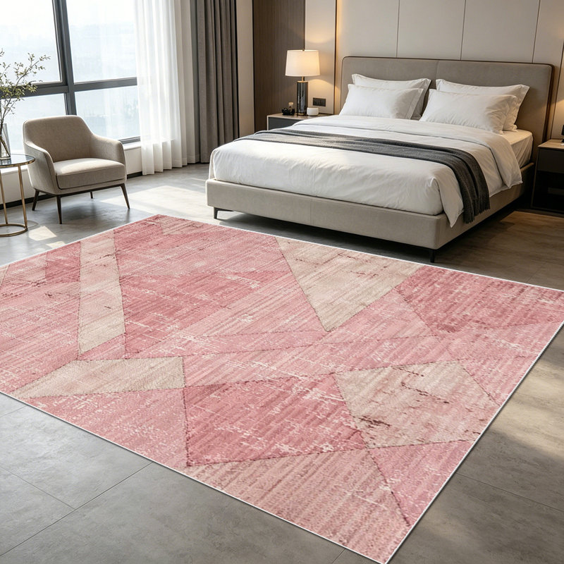 1PC distressed pink beige geometric patchwork area rugs for Living Room, Soft, All seasons, Easy-maintain, Washable Indoor mat, Farmhouse suitable for dining table, bedroom, entryway, kitchen, home office, backyard patio, Home Decor, Outdoor Decor.