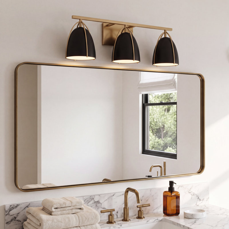 Noel 3-Light Dimmable Steel Vanity Light, Satin Brass, No