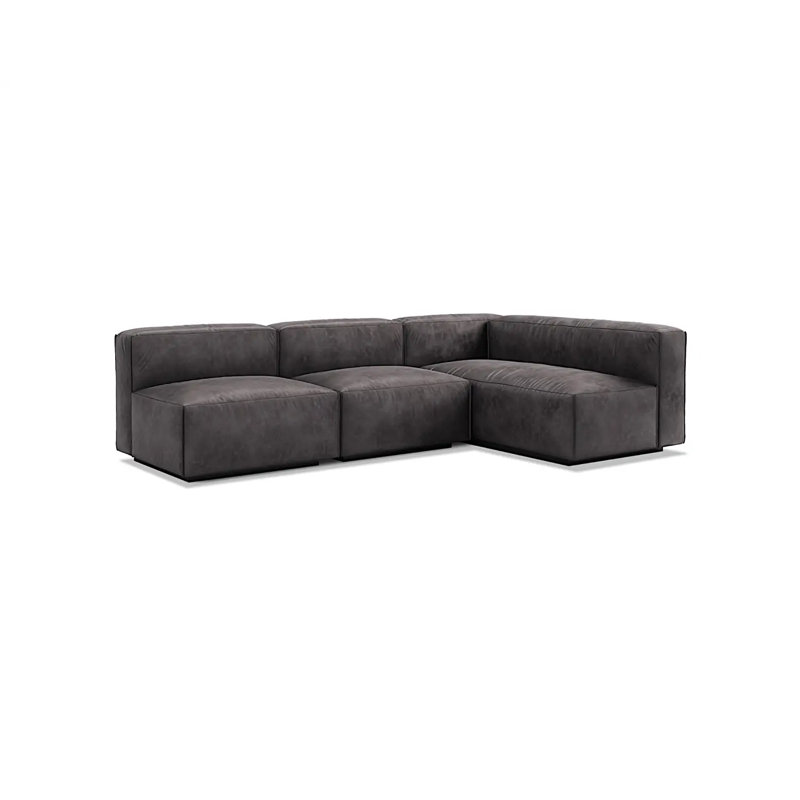 Canapé modulaire en cuir Cleon, Cuir véritable ardoise, Face à la droite