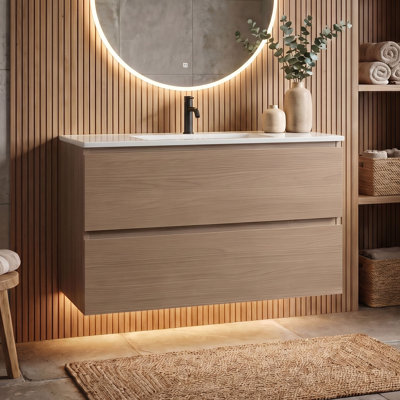 Meuble-lavabo simple 36 po avec dessus en céramique avec trop-plein Kersha, pré-assemblé