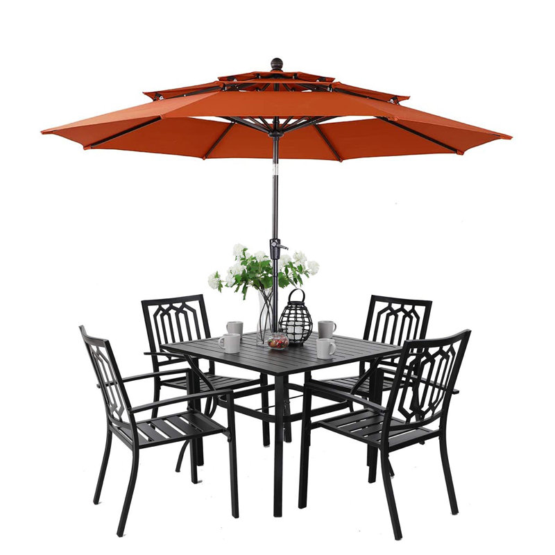 4 - Person Patio Dining Set with Square Table, Yes, Red