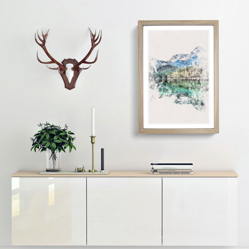 Lake Tovel in Trentino Italy - Picture Frame Painting Print, 33cm H x 24cm W x 2cm D, Oak Framed