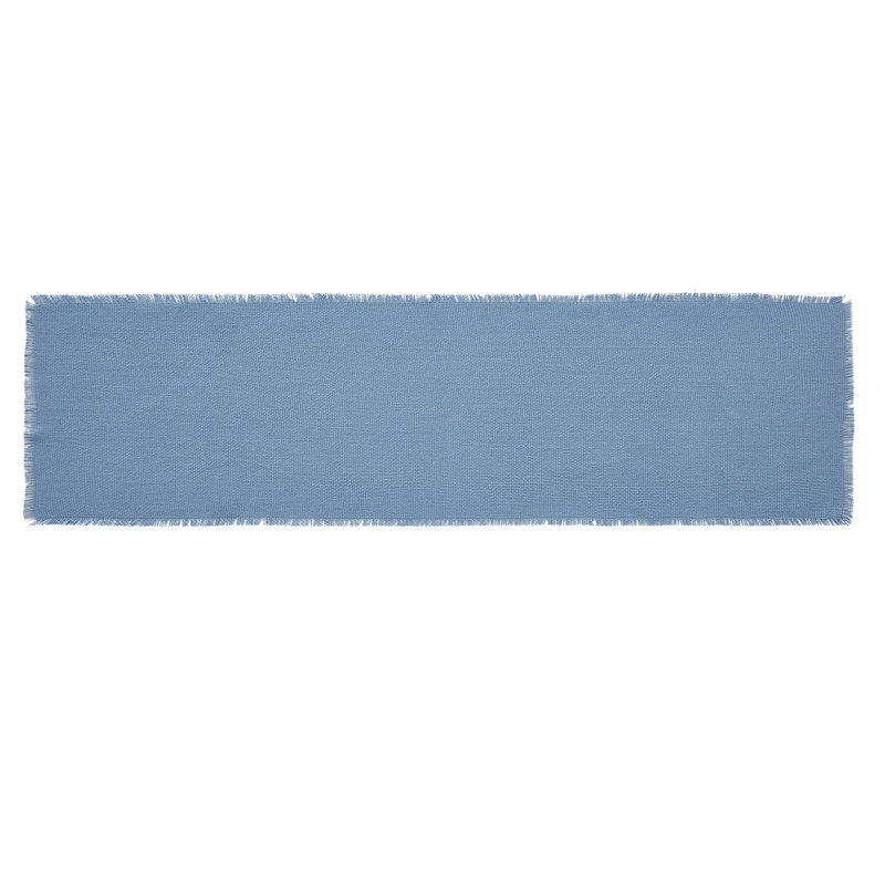 Burlap Dove Grey Runner Fringed, 48" L x 12" W, Blue