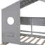 Lit simple en bois gris avec rangement et tablette, espace semi-fermé pour une utilisation fiable