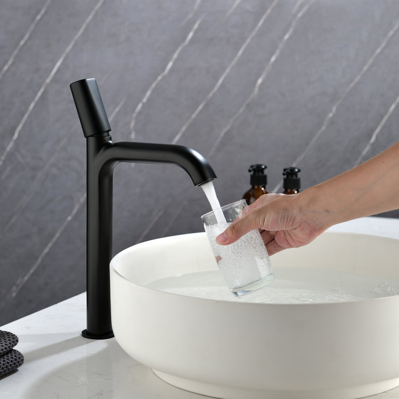 Robinet de lavabo pour salle de bain à poignée simple en laiton massif 14,19 "H, Noir mat