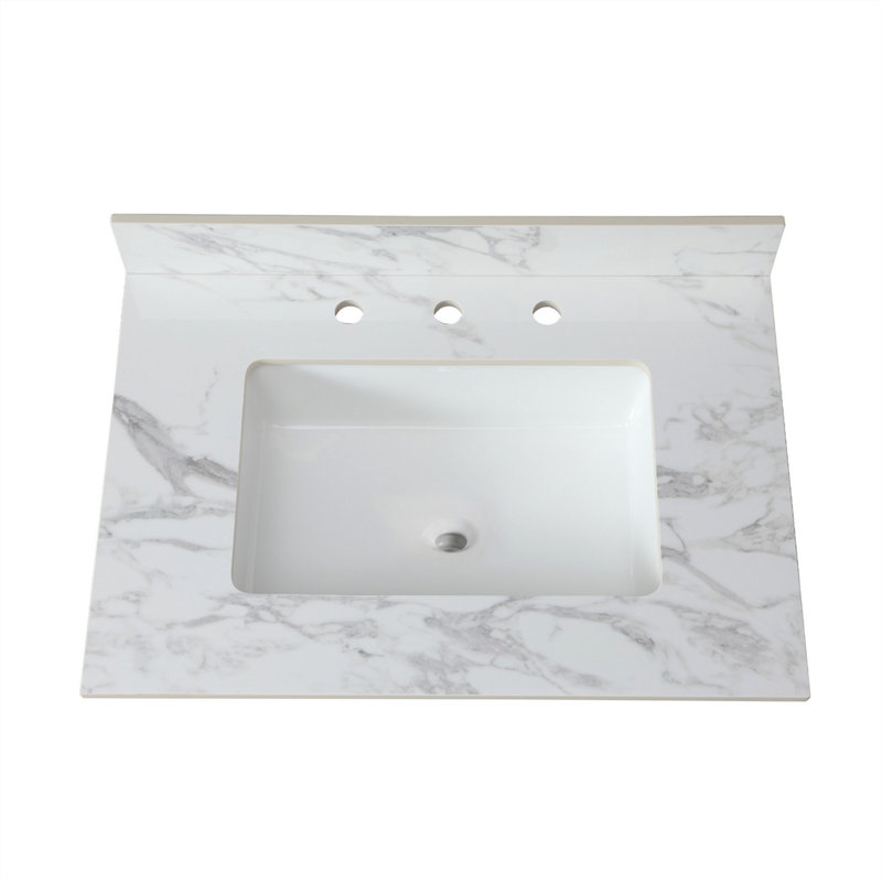 Plateau de meuble-lavabo avec lavabo rectangulaire encastré en céramique, trois trous de robinet